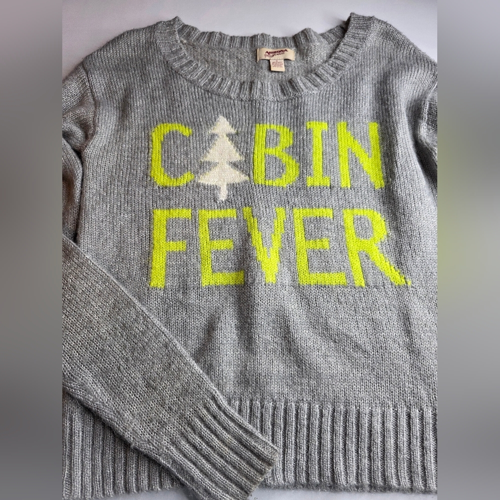 Arizona Size S Cabin Fever Sequin Winter Tree Sweater Fall Gray 2915-U